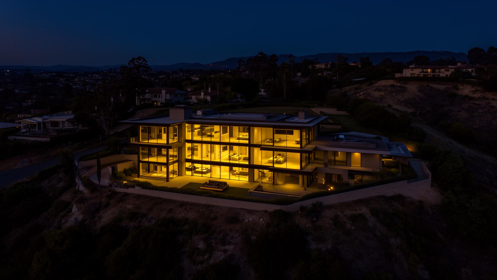 Luxury modern home at dusk